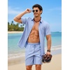 COOFANDY 2 Piece Set for Men Cruise Outfits Set Mens Summer Vacation Outfit Short Sleeve Button Down Shirts(Light Blue)
