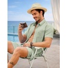 COOFANDY 2 Piece Set for Men Cruise Outfits Set Mens Summer Vacation Outfit Short Sleeve Button Down Shirts(Light Green)