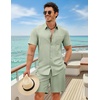 COOFANDY 2 Piece Set for Men Cruise Outfits Set Mens Summer Vacation Outfit Short Sleeve Button Down Shirts(Light Green)