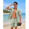 COOFANDY 2 Piece Set for Men Cruise Outfits Set Mens Summer Vacation Outfit Short Sleeve Button Down Shirts(Light Green)