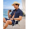 COOFANDY 2 Piece Set for Men Cruise Outfits Set Mens Summer Vacation Outfit Short Sleeve Button Down Shirts(Navy Blue)