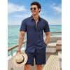 COOFANDY 2 Piece Set for Men Cruise Outfits Set Mens Summer Vacation Outfit Short Sleeve Button Down Shirts(Navy Blue)