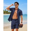 COOFANDY 2 Piece Set for Men Cruise Outfits Set Mens Summer Vacation Outfit Short Sleeve Button Down Shirts(Navy Blue)