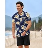 COOFANDY 2 Piece Set for Men Cruise Outfits Set Mens Summer Vacation Outfit Short Sleeve Button Down Shirts(Navy-apricot Bloom)