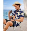 COOFANDY 2 Piece Set for Men Cruise Outfits Set Mens Summer Vacation Outfit Short Sleeve Button Down Shirts(Navy-apricot Bloom)