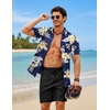 COOFANDY 2 Piece Set for Men Cruise Outfits Set Mens Summer Vacation Outfit Short Sleeve Button Down Shirts(Navy-apricot Bloom)