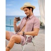 COOFANDY 2 Piece Set for Men Cruise Outfits Set Mens Summer Vacation Outfit Short Sleeve Button Down Shirts(Pink)