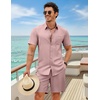 COOFANDY 2 Piece Set for Men Cruise Outfits Set Mens Summer Vacation Outfit Short Sleeve Button Down Shirts(Pink)