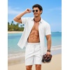 COOFANDY 2 Piece Set for Men Cruise Outfits Set Mens Summer Vacation Outfit Short Sleeve Button Down Shirts(White)