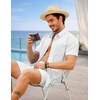 COOFANDY 2 Piece Set for Men Cruise Outfits Set Mens Summer Vacation Outfit Short Sleeve Button Down Shirts(White)