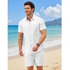 COOFANDY 2 Piece Set for Men Cruise Outfits Set Mens Summer Vacation Outfit Short Sleeve Button Down Shirts(White)