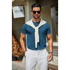 COOFANDY Men’s Casual T-Shirts Short Sleeve Crewneck Pullover Knit Tee | Classic Basic Top, Knit Tees, Round Neck Slim Fit Pullover Tshirt(Demin Blue)