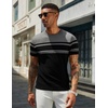 COOFANDY Men’s Casual T-Shirts Short Sleeve Crewneck Pullover Knit Tee | Classic Basic Top, Knit Tees, Round Neck Slim Fit Pullover Tshirt(Stripe – Black & Grey)
