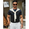 COOFANDY Men’s Casual T-Shirts Short Sleeve Crewneck Pullover Knit Tee | Classic Basic Top, Knit Tees, Round Neck Slim Fit Pullover Tshirt(Stripe – Black & Navy)