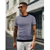COOFANDY Men’s Casual T-Shirts Short Sleeve Crewneck Pullover Knit Tee | Classic Basic Top, Knit Tees, Round Neck Slim Fit Pullover Tshirt(Stripe – Navy)