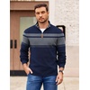 COOFANDY Mens Quarter Zip Pullover Sweater Casual Mock Neck Knit Polo | Contrast Collar, Long Sleeve Warm Pullover, Regular Fit, Fall Winter 2026 Fashion, Casual Business, Golf Polo Sweater(Navy Blue-grey)