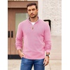 COOFANDY Mens Quarter Zip Pullover Sweater Casual Mock Neck Knit Polo | Contrast Collar, Long Sleeve Warm Pullover, Regular Fit, Fall Winter 2026 Fashion, Casual Business, Golf Polo Sweater(Pink)