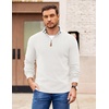 COOFANDY Mens Quarter Zip Pullover Sweater Casual Mock Neck Knit Polo | Contrast Collar, Long Sleeve Warm Pullover, Regular Fit, Fall Winter 2026 Fashion, Casual Business, Golf Polo Sweater(White)