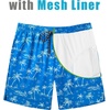 COOFANDY Mens Swim Trunks 7 inch Bathing Suit with Mesh Liner Swim Shorts | Quick Dry Fabric, Lightweight Stretch Material, Breathable Mesh Brief Liner, Swimming, Summer Beach Vacation, Mens Swimwear(Blue Hibiscus Coconut Tree)