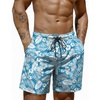 COOFANDY Mens Swim Trunks 7 inch Bathing Suit with Mesh Liner Swim Shorts | Quick Dry Fabric, Lightweight Stretch Material, Breathable Mesh Brief Liner, Swimming, Summer Beach Vacation, Mens Swimwear(White Flowers Leaves on Blue)