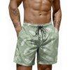 COOFANDY Mens Swim Trunks 7 inch Bathing Suit with Mesh Liner Swim Shorts | Quick Dry Fabric, Lightweight Stretch Material, Breathable Mesh Brief Liner, Swimming, Summer Beach Vacation, Mens Swimwear(Light Green and White Leaves)