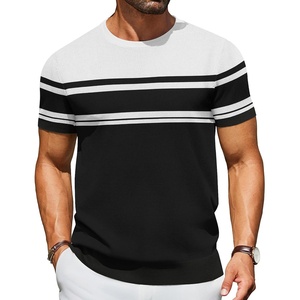 COOFANDY Men’s Casual T-Shirts Short Sleeve Crewneck Pullover Knit Tee | Classic Basic Top, Knit Tees, Round Neck Slim Fit Pullover Tshirt(Stripe – Black & White)