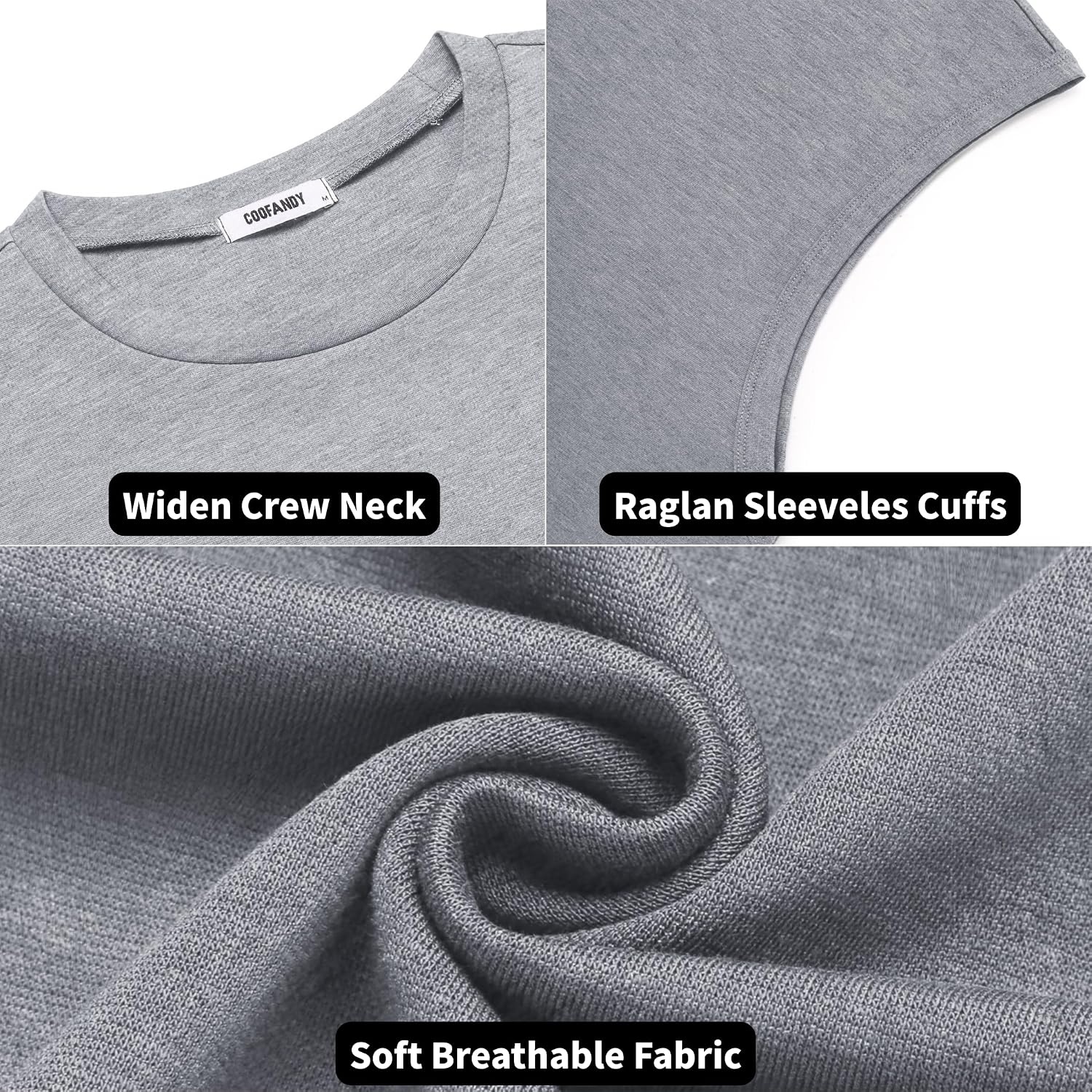 image:imageCOOFANDY Men Workout Tank Tops Cotton Sleeveless T Shirts Gym Muscle Tee Oversized Cut Off Shirt Soft Comfortable Fabric Basketball Sleeveless Tee Loose Fit for Summer Sport Stylish StreetwearLight Grey