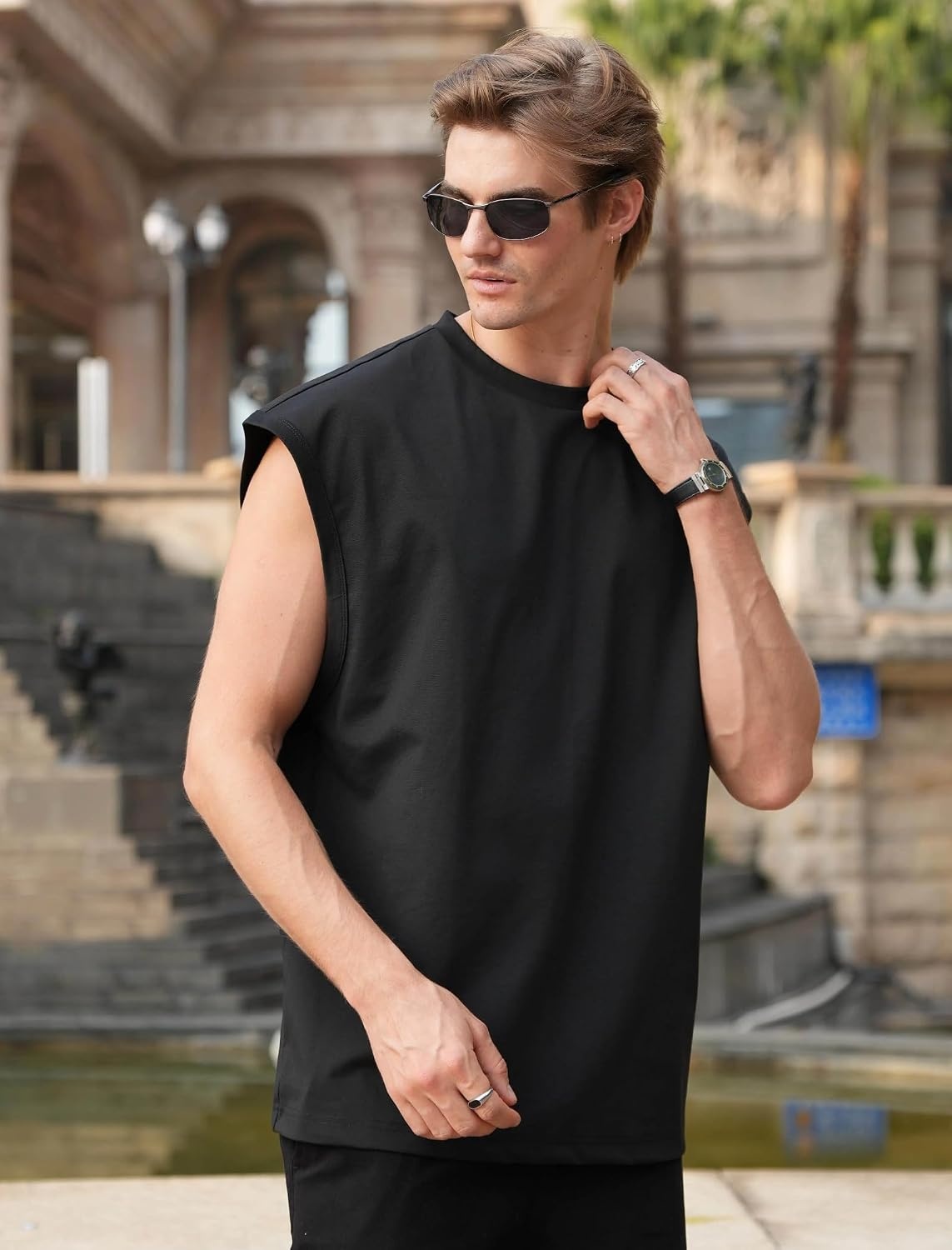 image:imageCOOFANDY Men Workout Tank Tops Cotton Sleeveless T Shirts Gym Muscle Tee Oversized Cut Off Shirt Soft Comfortable Fabric Basketball Sleeveless Tee Loose Fit for Summer Sport Stylish StreetwearBlack