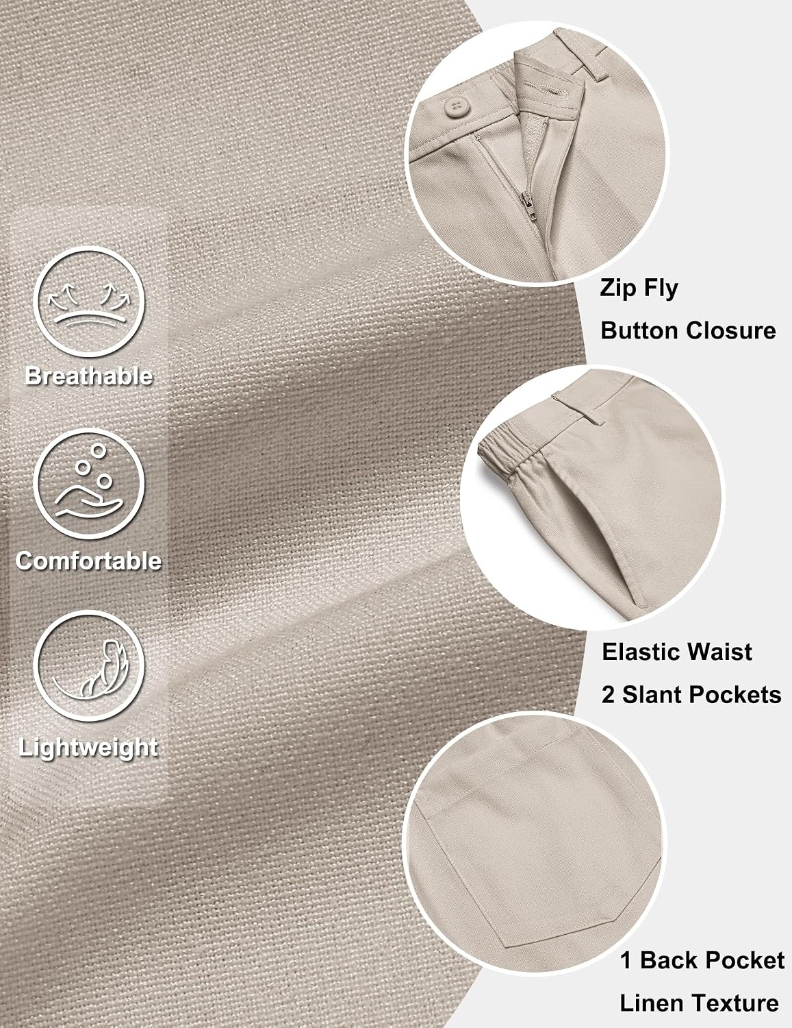 image:imageCOOFANDY Mens Casual Shorts 9 Flat Front Elastic Waist Linen Dress Shorts Premium Linen Blend Fabric Lightweight Breathable SkinFriendly Straight Leg Summer Beach WearOatmeal
