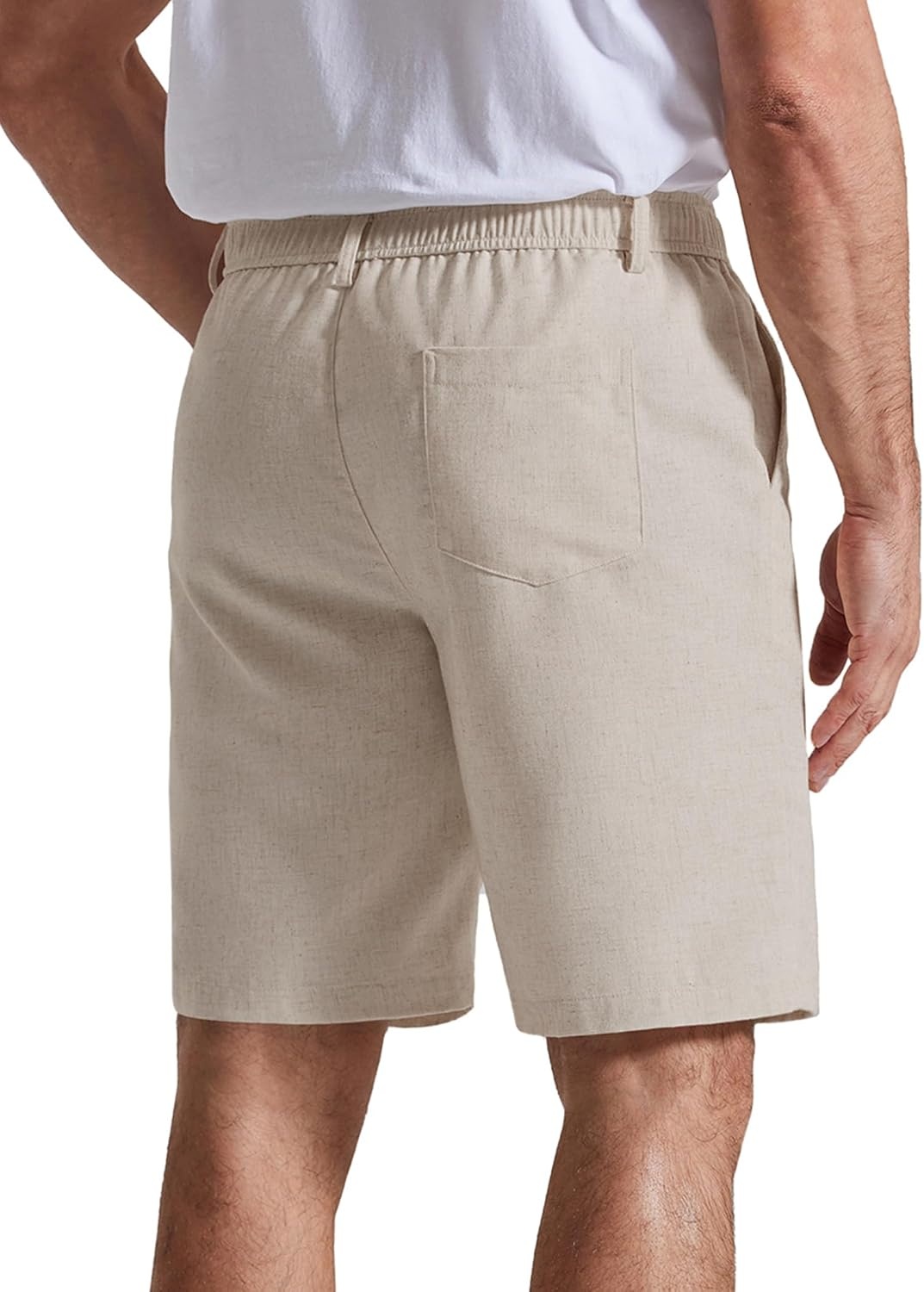 image:imageCOOFANDY Mens Casual Shorts 9 Flat Front Elastic Waist Linen Dress Shorts Premium Linen Blend Fabric Lightweight Breathable SkinFriendly Straight Leg Summer Beach WearOatmeal