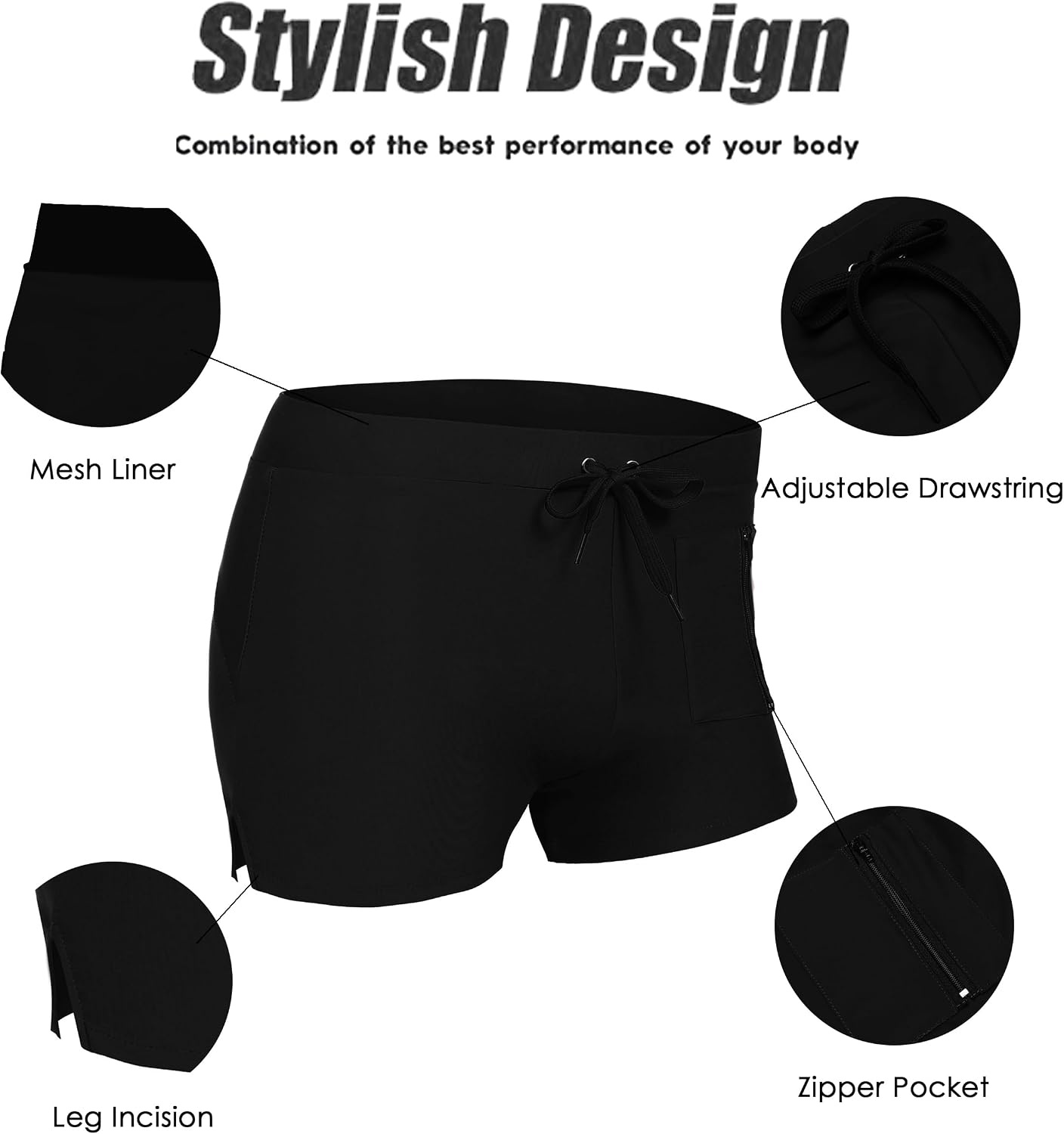 image:imageCOOFANDY Mens Swim Trunks Bathing Suit Swim Brief Square Leg Board Short1 Black