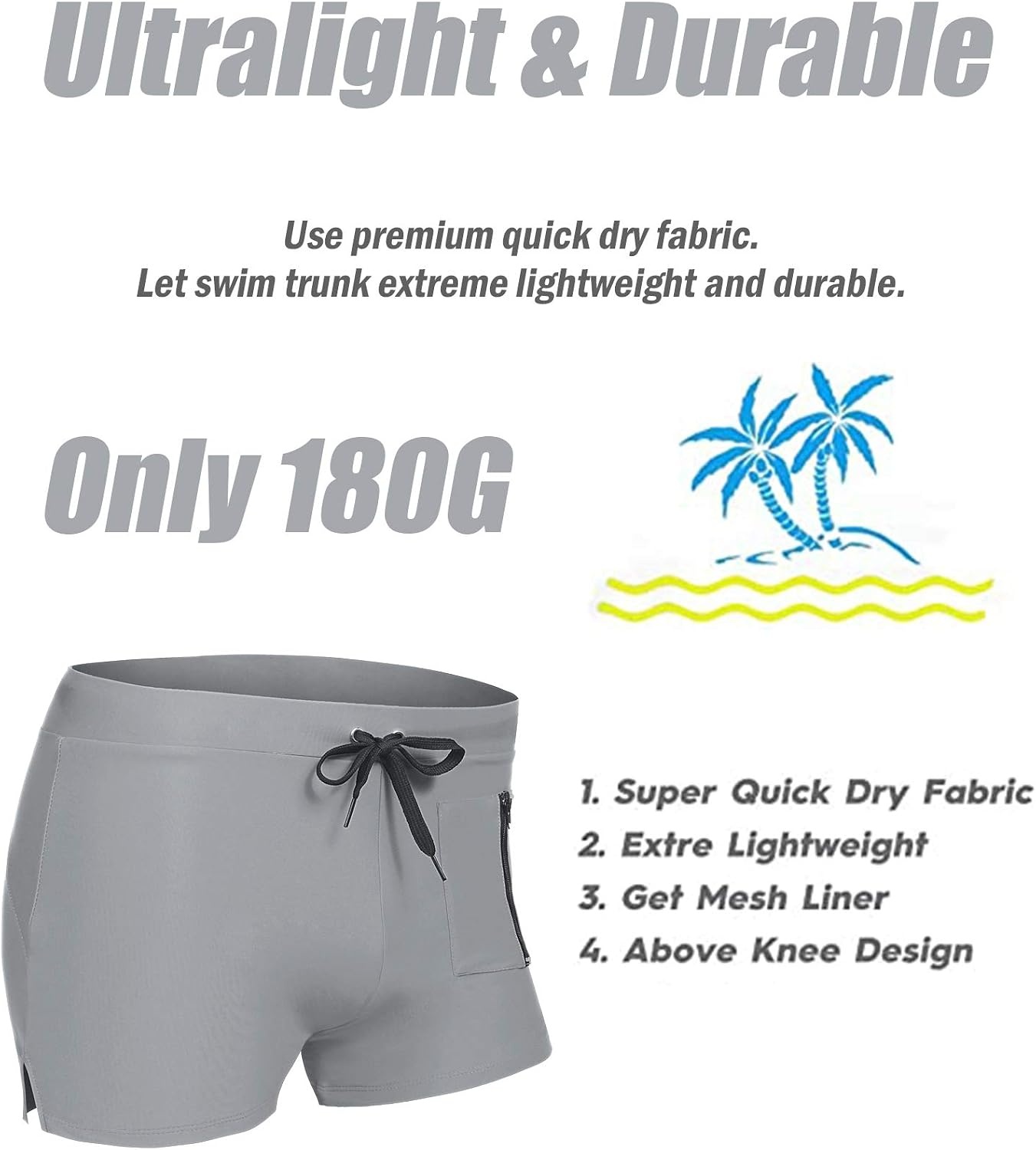 image:imageCOOFANDY Mens Swim Trunks Bathing Suit Swim Brief Square Leg Board Short1 Grey