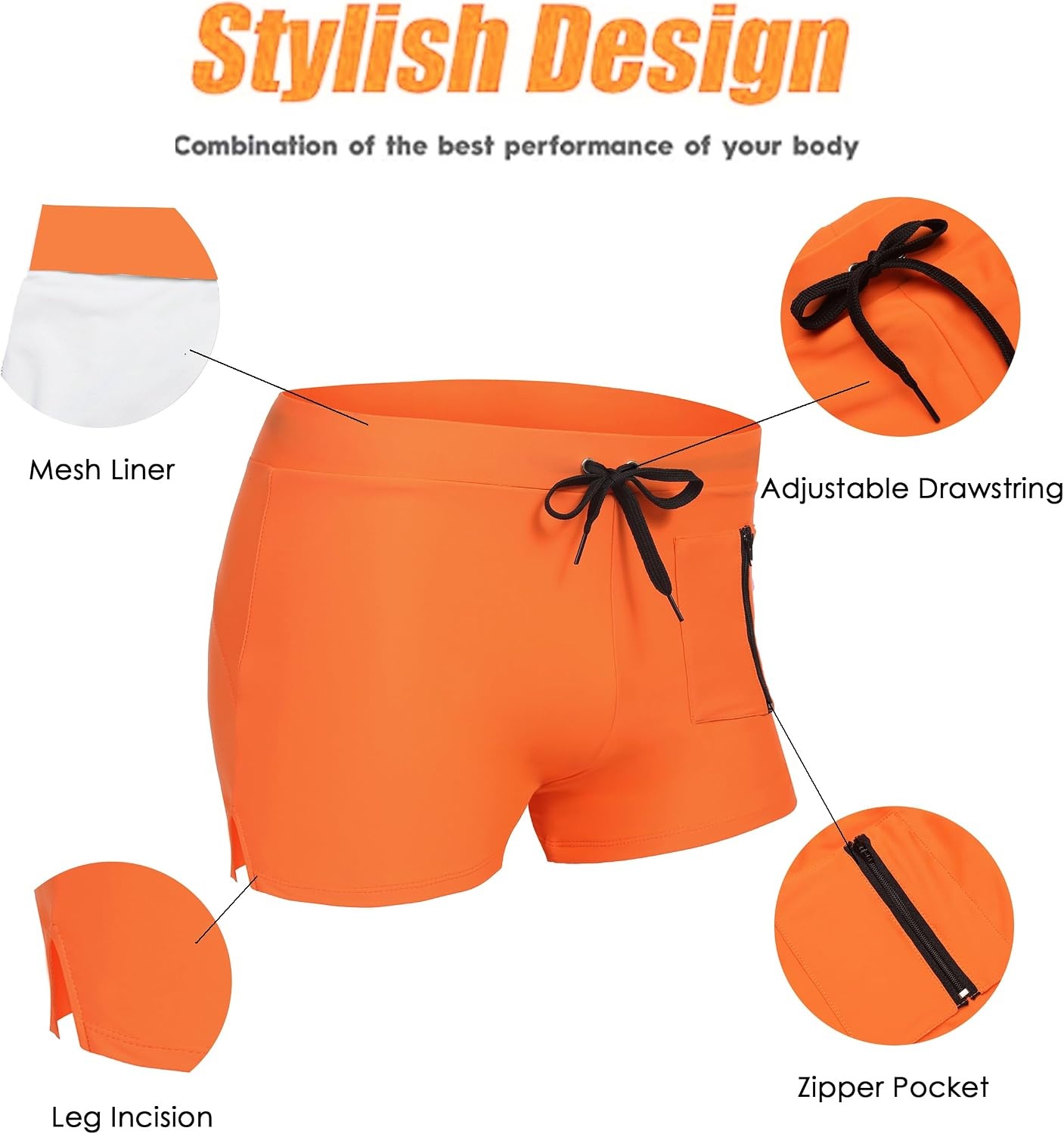 image:imageCOOFANDY Mens Swim Trunks Bathing Suit Swim Brief Square Leg Board Short1 Orange