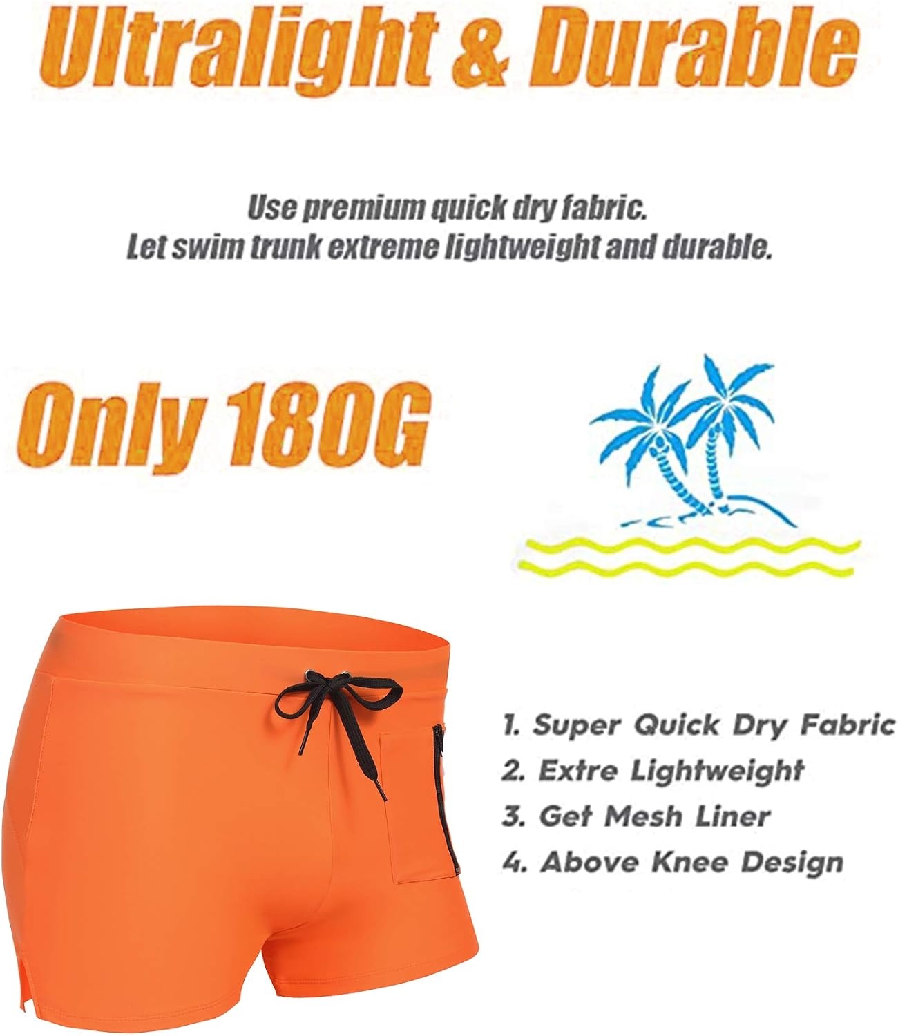 image:imageCOOFANDY Mens Swim Trunks Bathing Suit Swim Brief Square Leg Board Short1 Orange