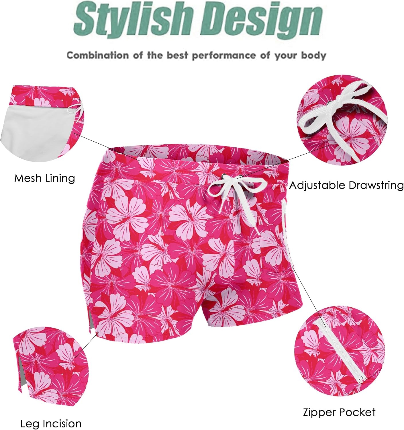 image:imageCOOFANDY Mens Swim Trunks Bathing Suit Swim Brief Square Leg Board Short1 Pink Flower