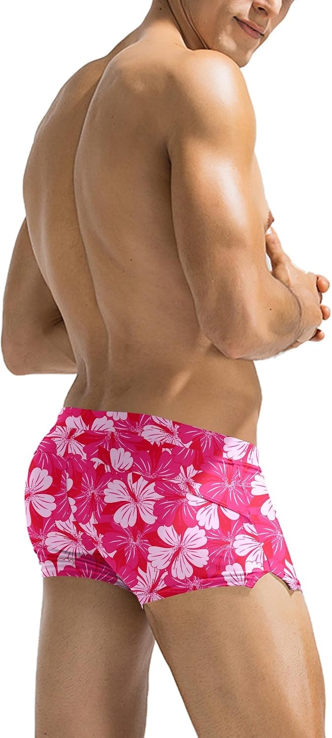 image:imageCOOFANDY Mens Swim Trunks Bathing Suit Swim Brief Square Leg Board Short1 Pink Flower