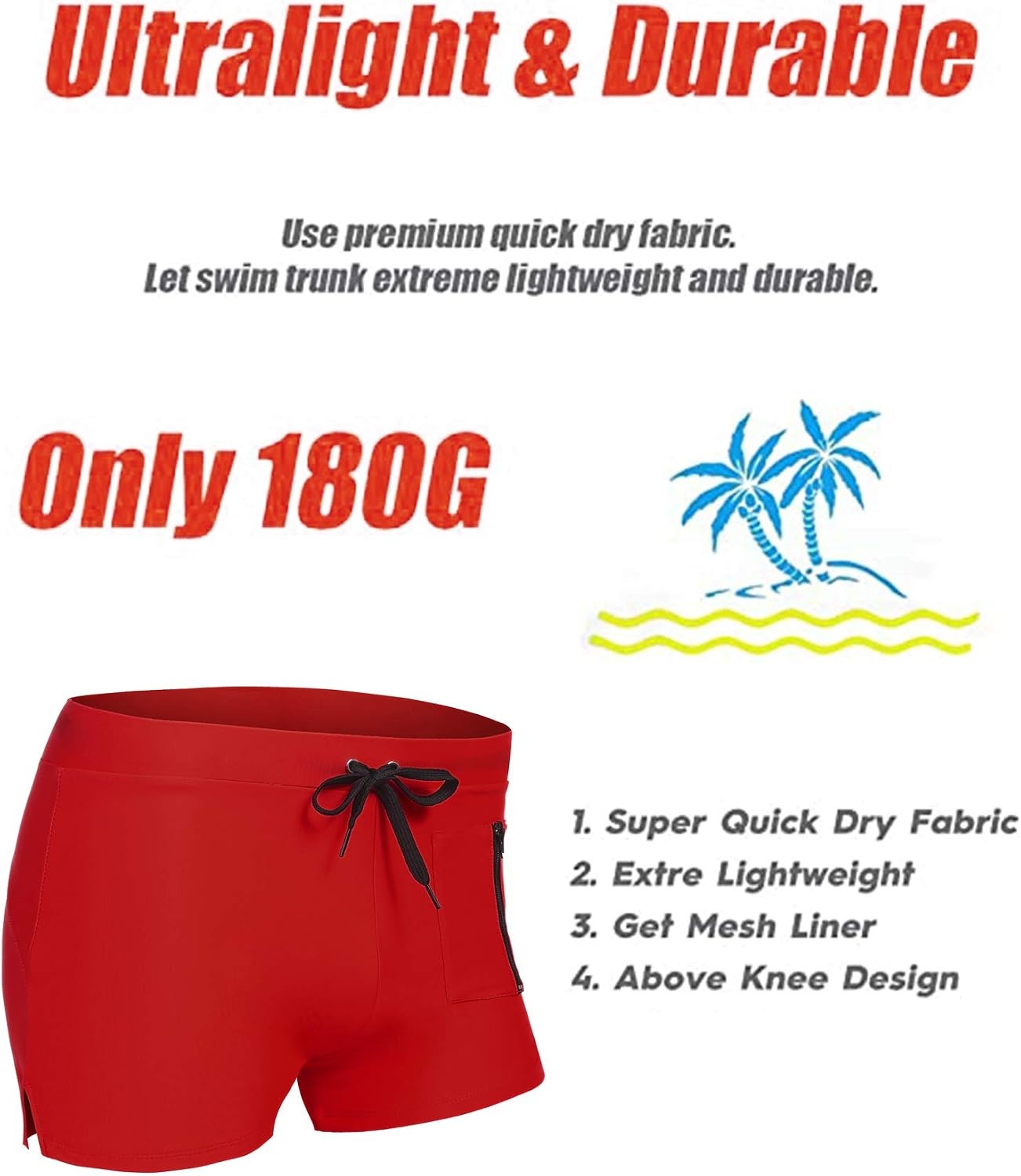 image:imageCOOFANDY Mens Swim Trunks Bathing Suit Swim Brief Square Leg Board Short1 Red