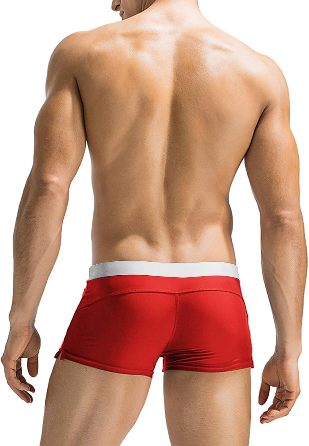 image:imageCOOFANDY Mens Swim Trunks Bathing Suit Swim Brief Square Leg Board Short1 Red and White