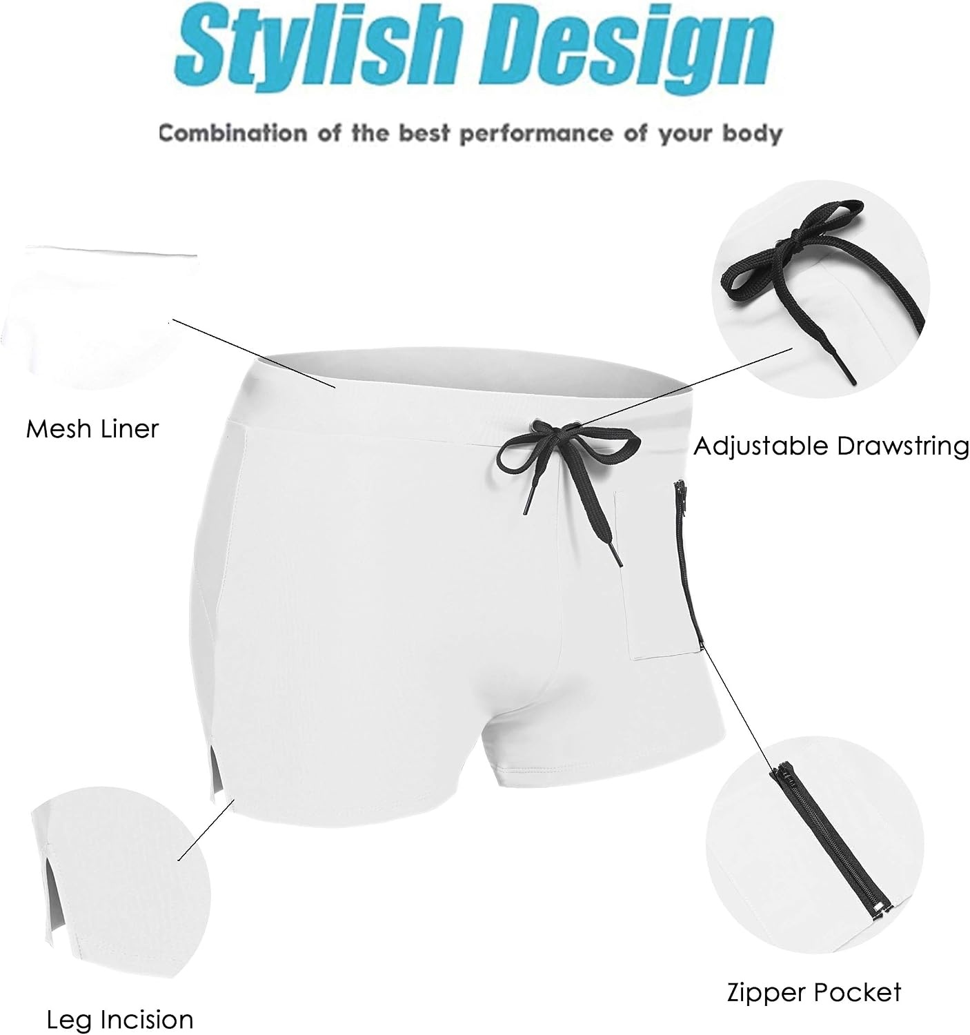 image:imageCOOFANDY Mens Swim Trunks Bathing Suit Swim Brief Square Leg Board Short1 White