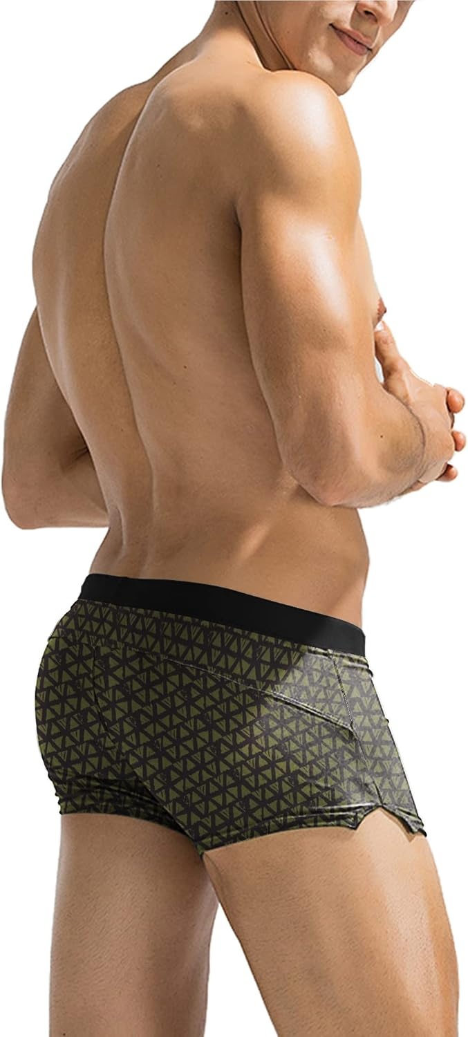 image:imageCOOFANDY Mens Swim Trunks Bathing Suit Swim Brief Square Leg Board ShortArmy Green and Black Triangle