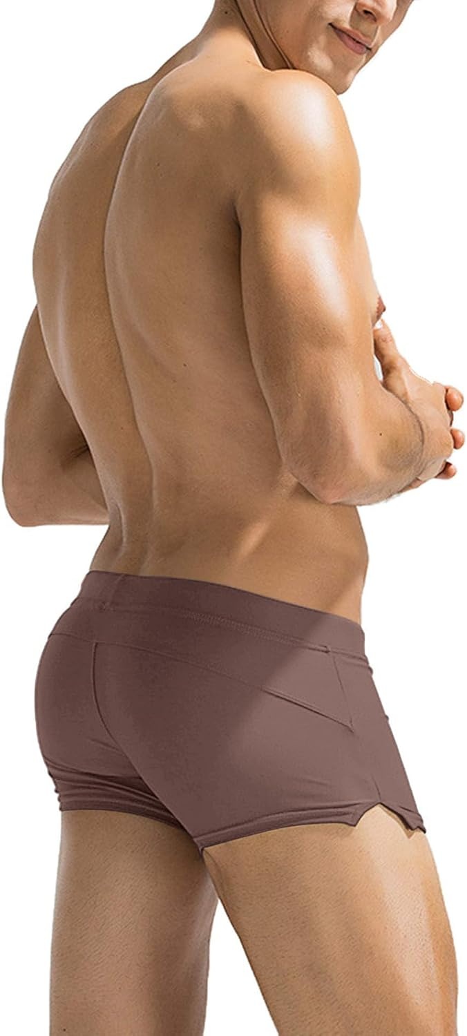 image:imageCOOFANDY Mens Swim Trunks Bathing Suit Swim Brief Square Leg Board ShortBrown