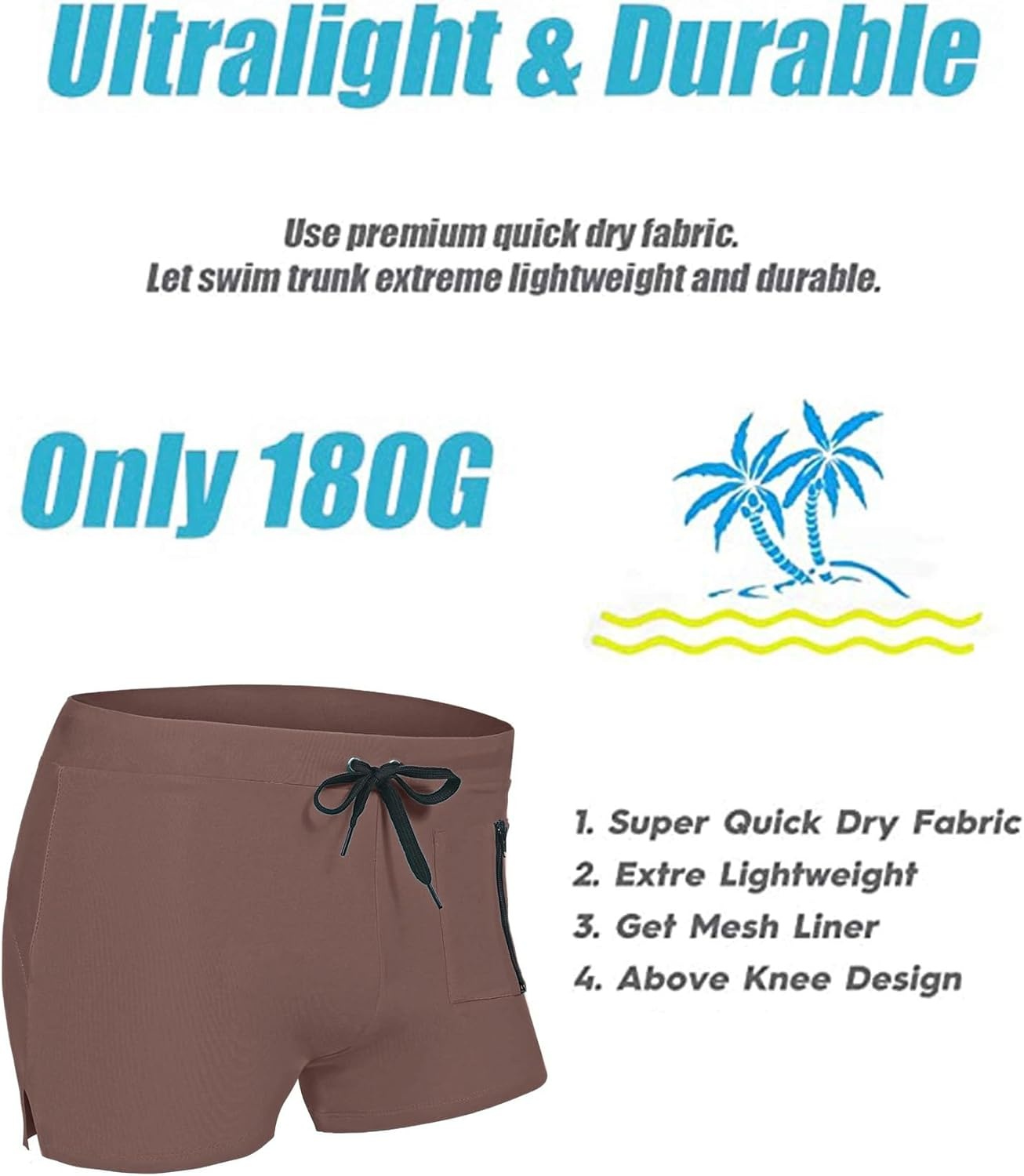 image:imageCOOFANDY Mens Swim Trunks Bathing Suit Swim Brief Square Leg Board ShortBrown
