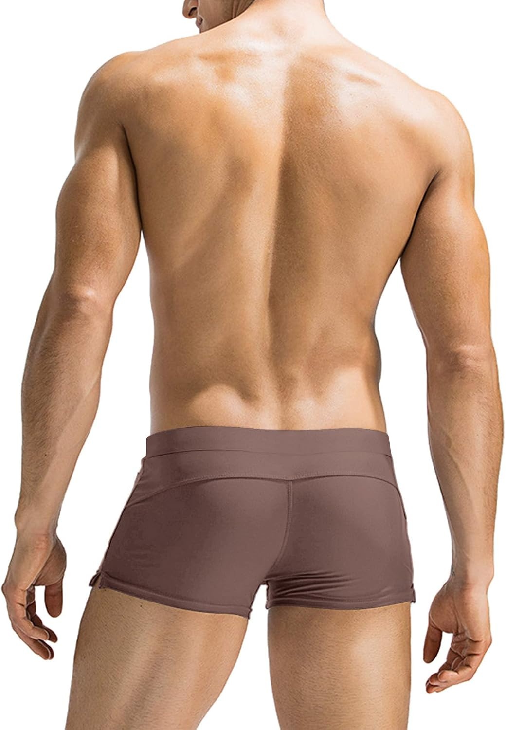 image:imageCOOFANDY Mens Swim Trunks Bathing Suit Swim Brief Square Leg Board ShortBrown