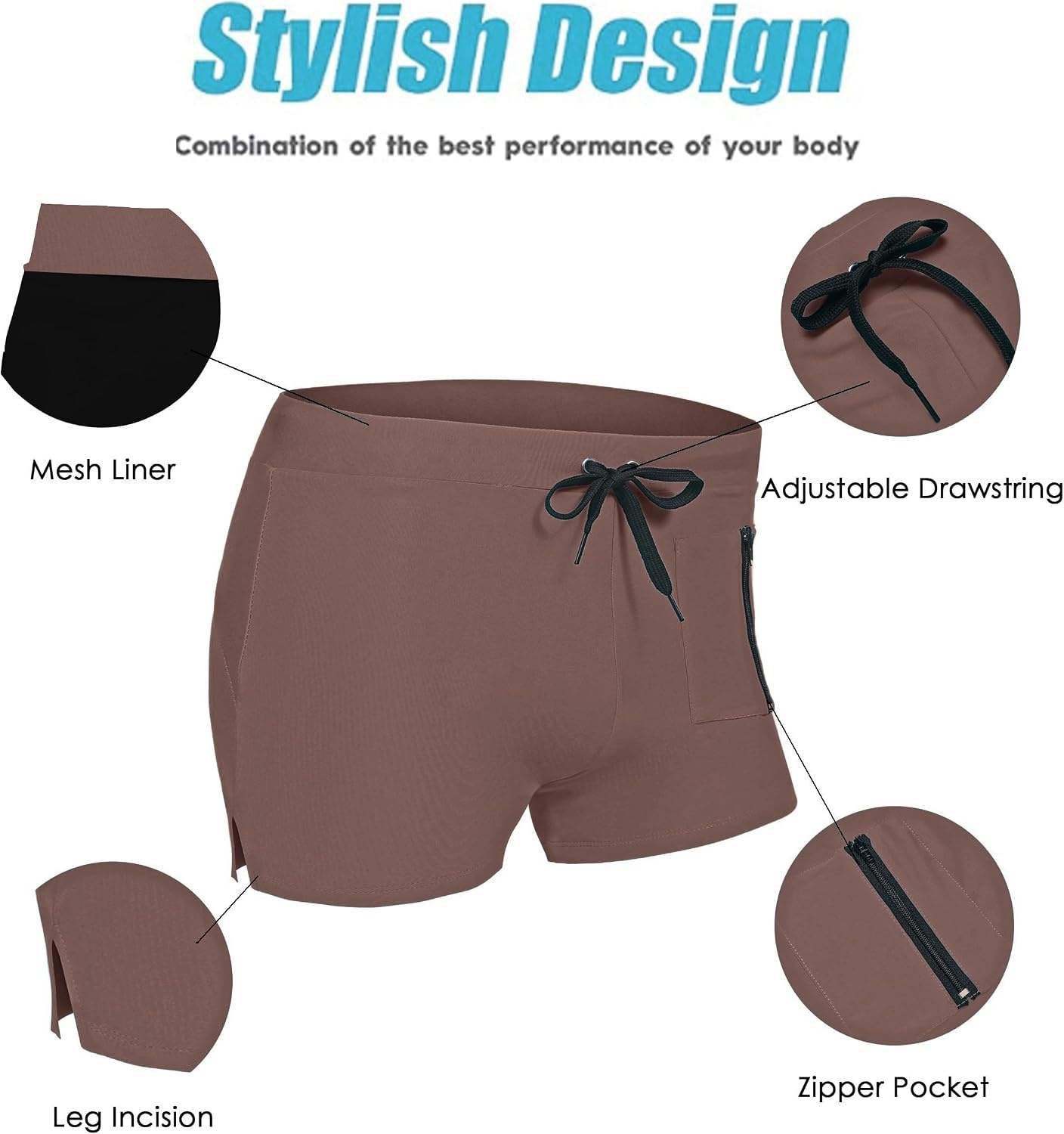 image:imageCOOFANDY Mens Swim Trunks Bathing Suit Swim Brief Square Leg Board ShortBrown