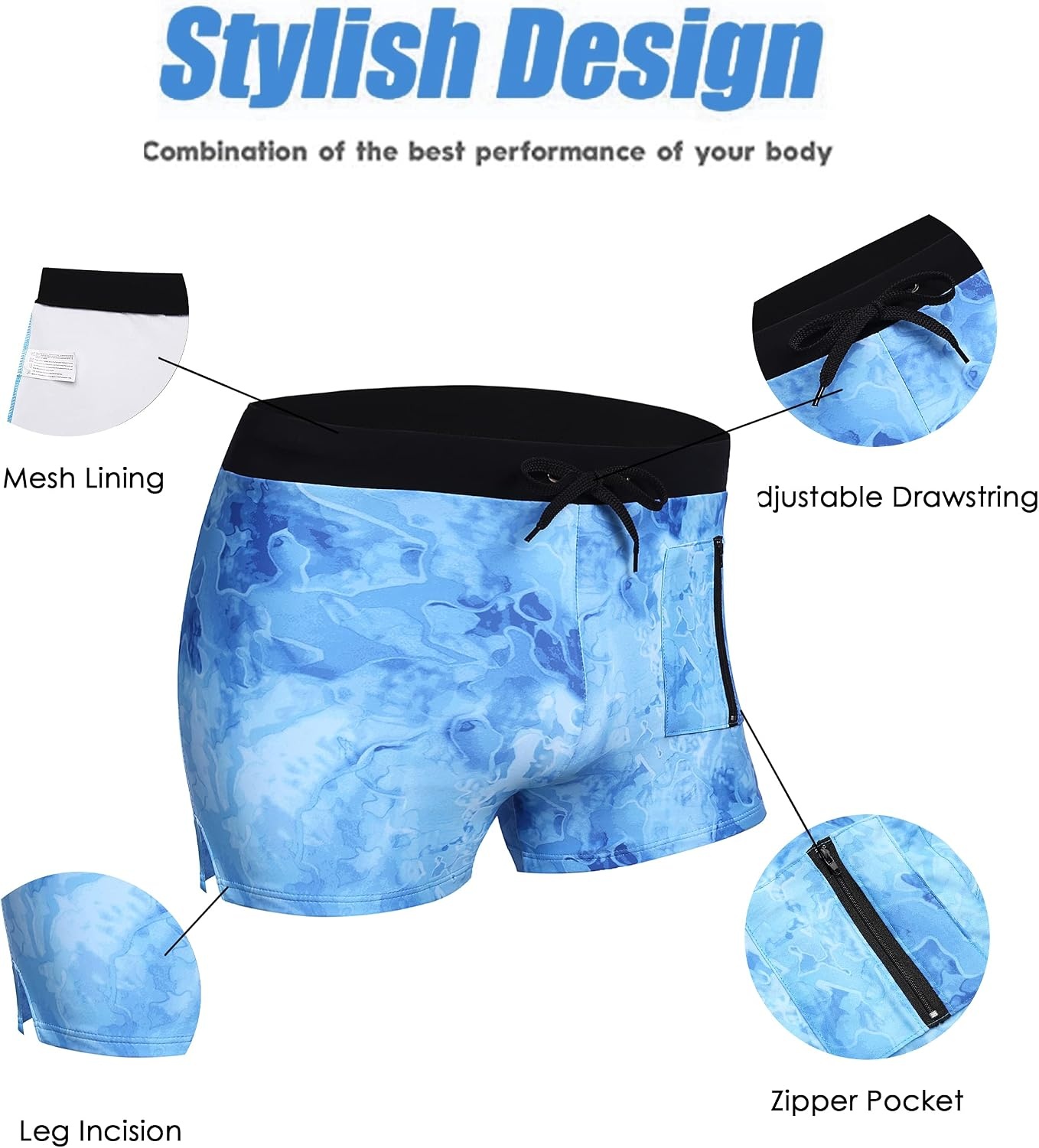 image:imageCOOFANDY Mens Swim Trunks Bathing Suit Swim Brief Square Leg Board ShortPattern 2