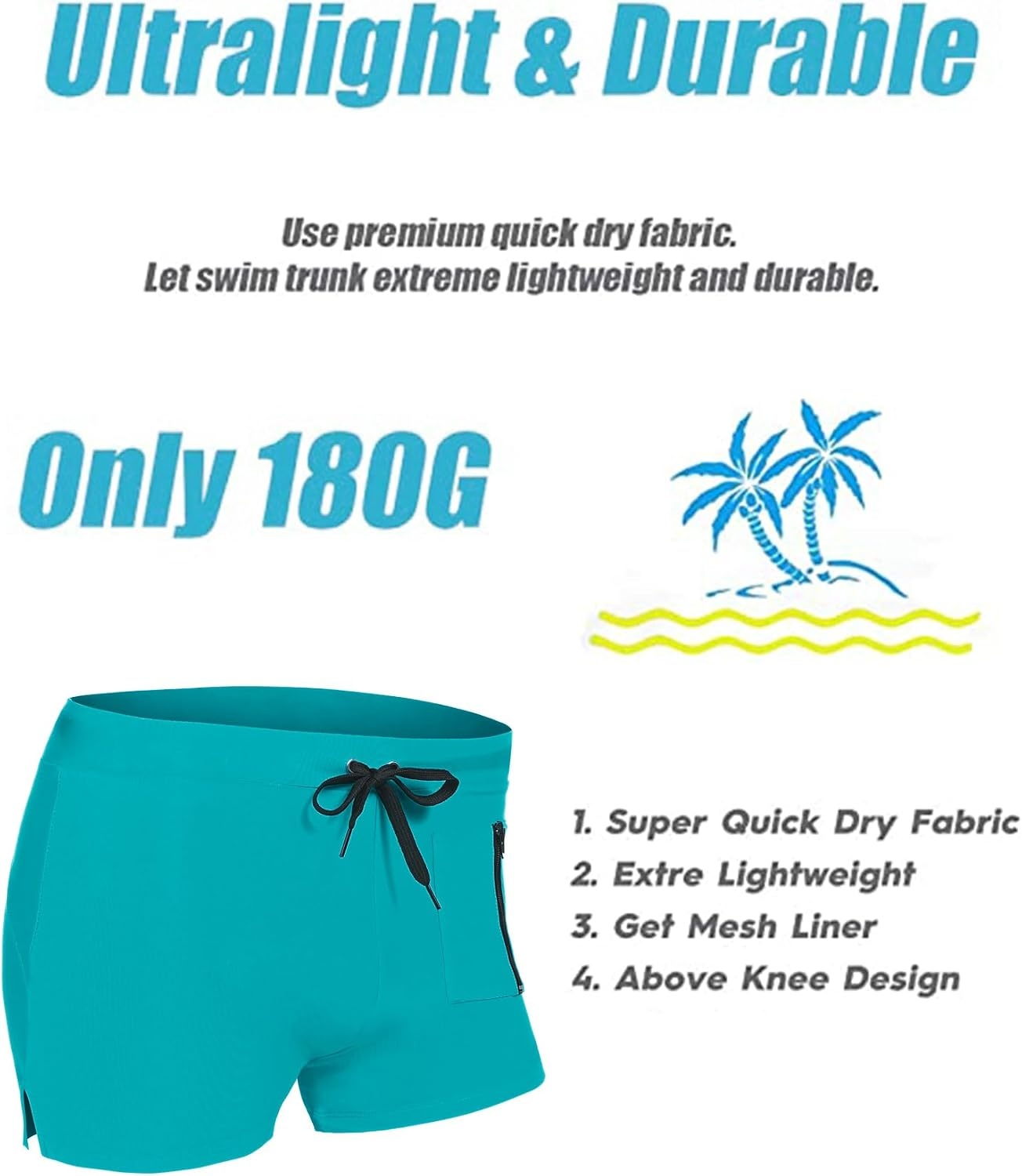 image:imageCOOFANDY Mens Swim Trunks Bathing Suit Swim Brief Square Leg Board ShortPeacock Blue