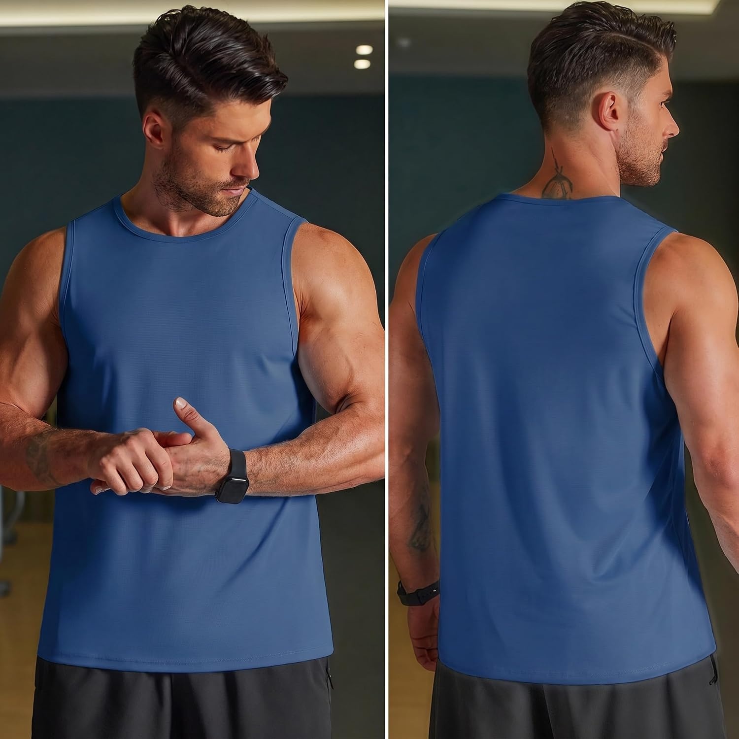 image:imageCOOFANDY Mens Workout Tank Top Quick Dry Muscle Sleeveless Gym Shirts UPF 50 Sun Protection Moisture Wicking Fabric Breathable and Stretchy Great for Running Fitness Summer Beach amp SwimDark Blue