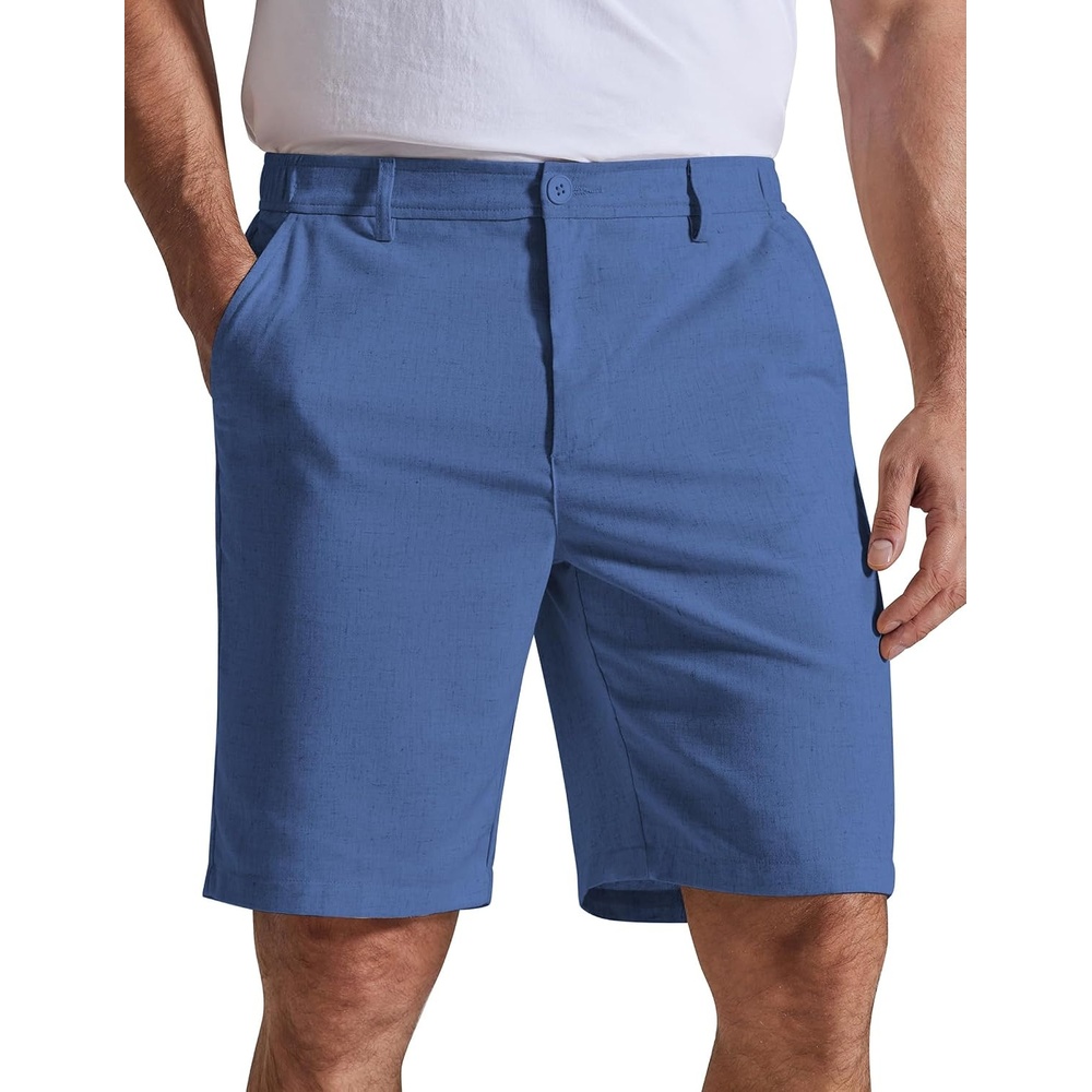 image:imageCOOFANDY Mens Casual Shorts 9 Flat Front Elastic Waist Linen Dress Shorts  Premium Linen Blend Fabric Lightweight Breathable SkinFriendly Straight Leg Summer Beach WearBlue