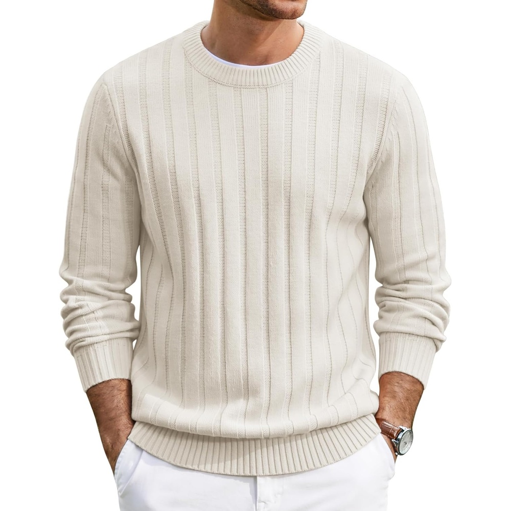 image:imageCOOFANDY Mens Sweater Crewneck Ribbed Knit Slim Fit Pullover Sweater  Soft Knit FabricRibbed TextureCrew Neck DesignSlim Fit StyleWarmLong SleeveCasual SweaterWhite
