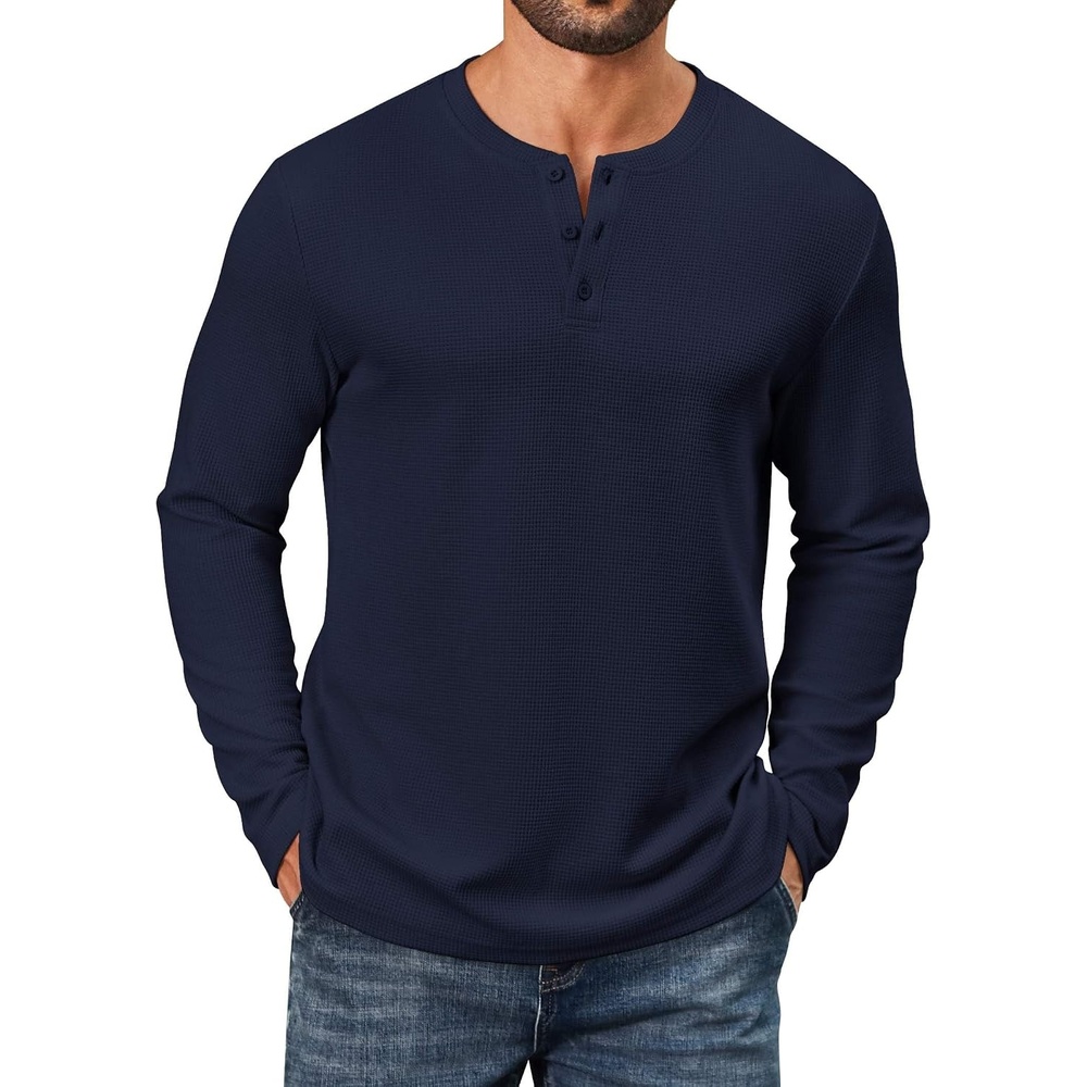 image:imageCOOFANDY Mens Waffle Henley Shirts Long Sleeve Casual Basic TShirt Lightweight Knit Pullover ShirtBlue Violet